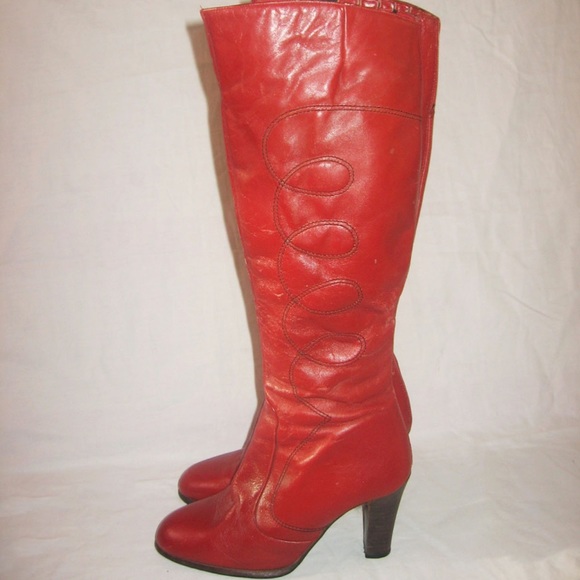 Vintage Lujano Made In Spain Burnt Orange Black Contrast Stitch Leather Boots - Picture 2 of 6